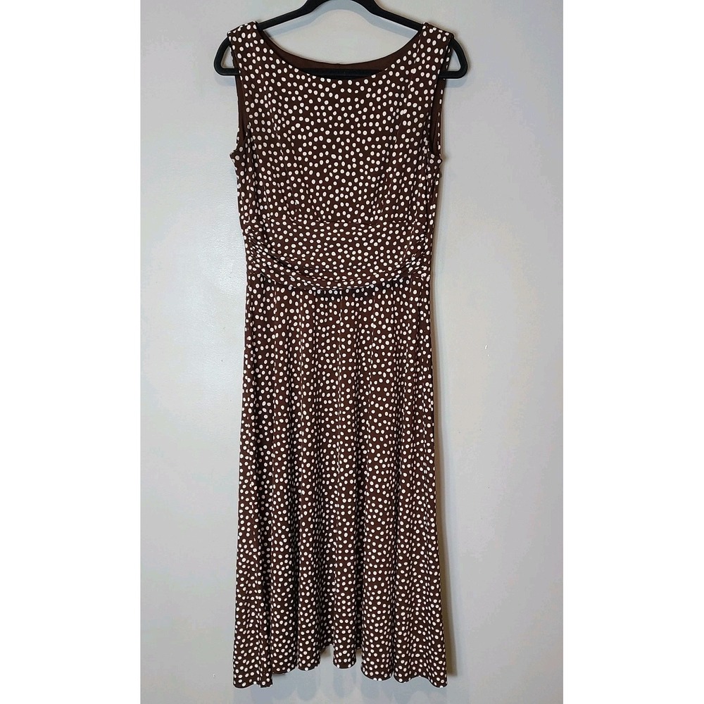 Vintage Perceptions Womens Brown Polka Dot Dress Size 10 Pretty Woman Classic